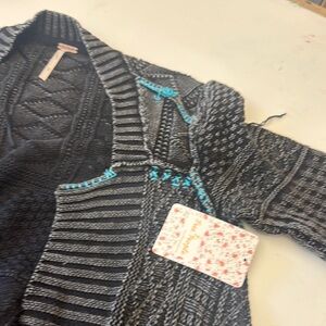 Free People Gray and Blue Cardigan Sweater